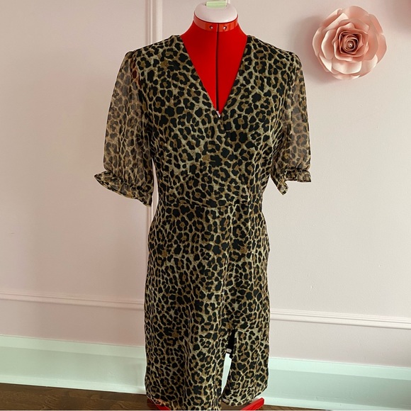 New ASOS NA-KD Leopard Dress, Wrap Front, Slit Detail, Short Sleeve, Midi, US S - Picture 2 of 12